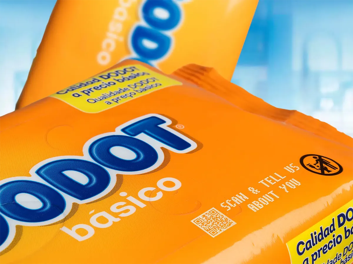 Лазерная маркировка QR-кода и текстовой информации на гибкой упаковке Dodot